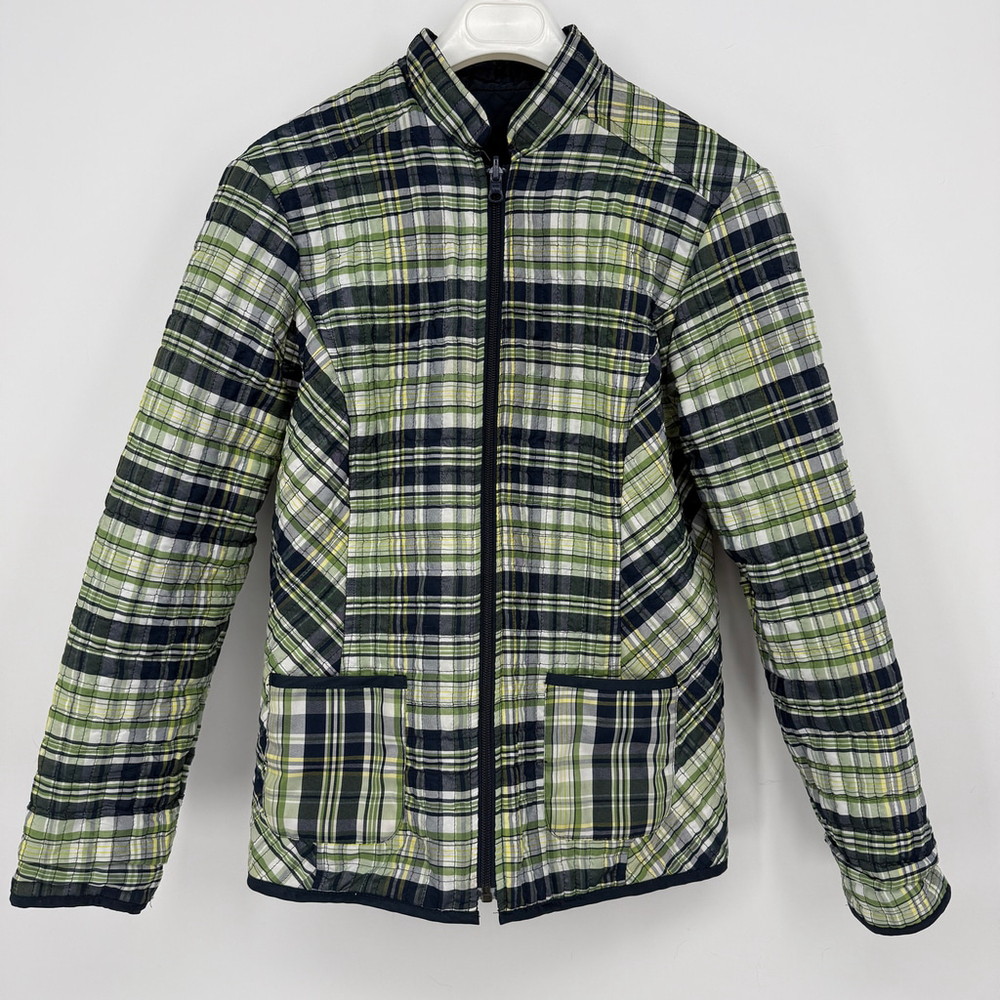 Unbranded Reversible Quilted Lightweight Jacket Women size M Green Navy Plaid